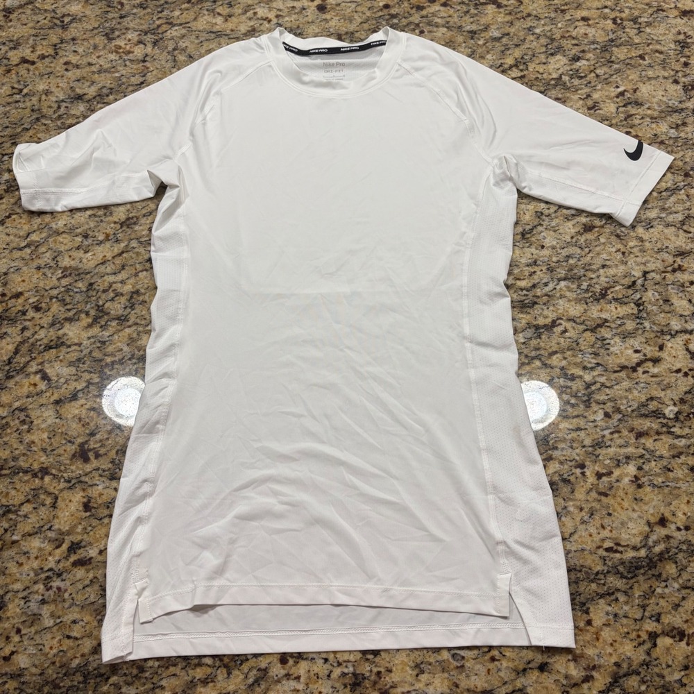 Nike Pro Dri-FIT Mens Large White Short Sleeve Compression Training Shirt ws